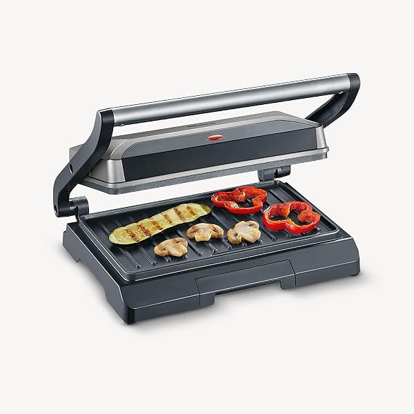 SEVERIN Multi-gril viande compact, Gril électrique multifonction pour légumes, steaks et paninis, Gril viande avec plaques antiadhésives, 800 W, Gris/Noir, KG 2394 - 3
