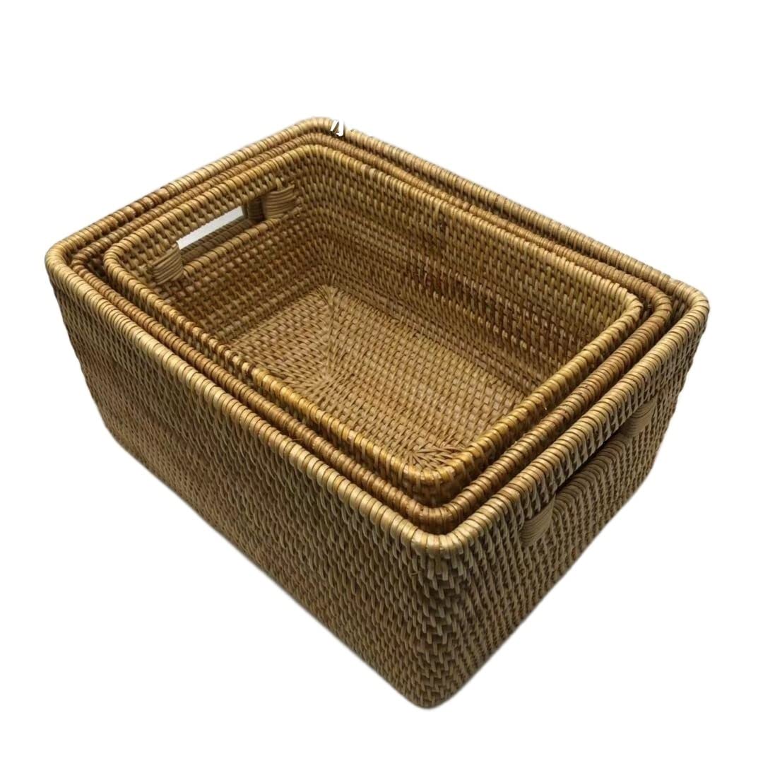 Basket Storage Box Kitchen 3pcs Hand-woven Rattan Woven,Pastoral Style Clothes/Toys Sundries Sorting Clothing