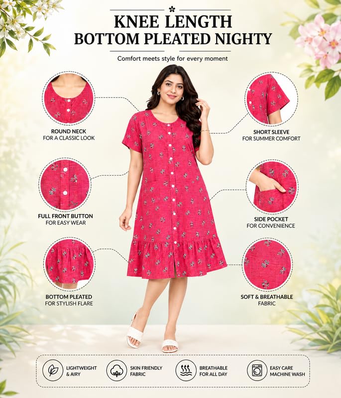 Image of MENMAII Women's [L-4XL] Full Open /Front Buttoned [a Kind of Adaptive Clothing] Multipurpose Nighty for Maternity /Pregnancy /Elderly /Patient /Feeding /Hospital Purpose Nighty
