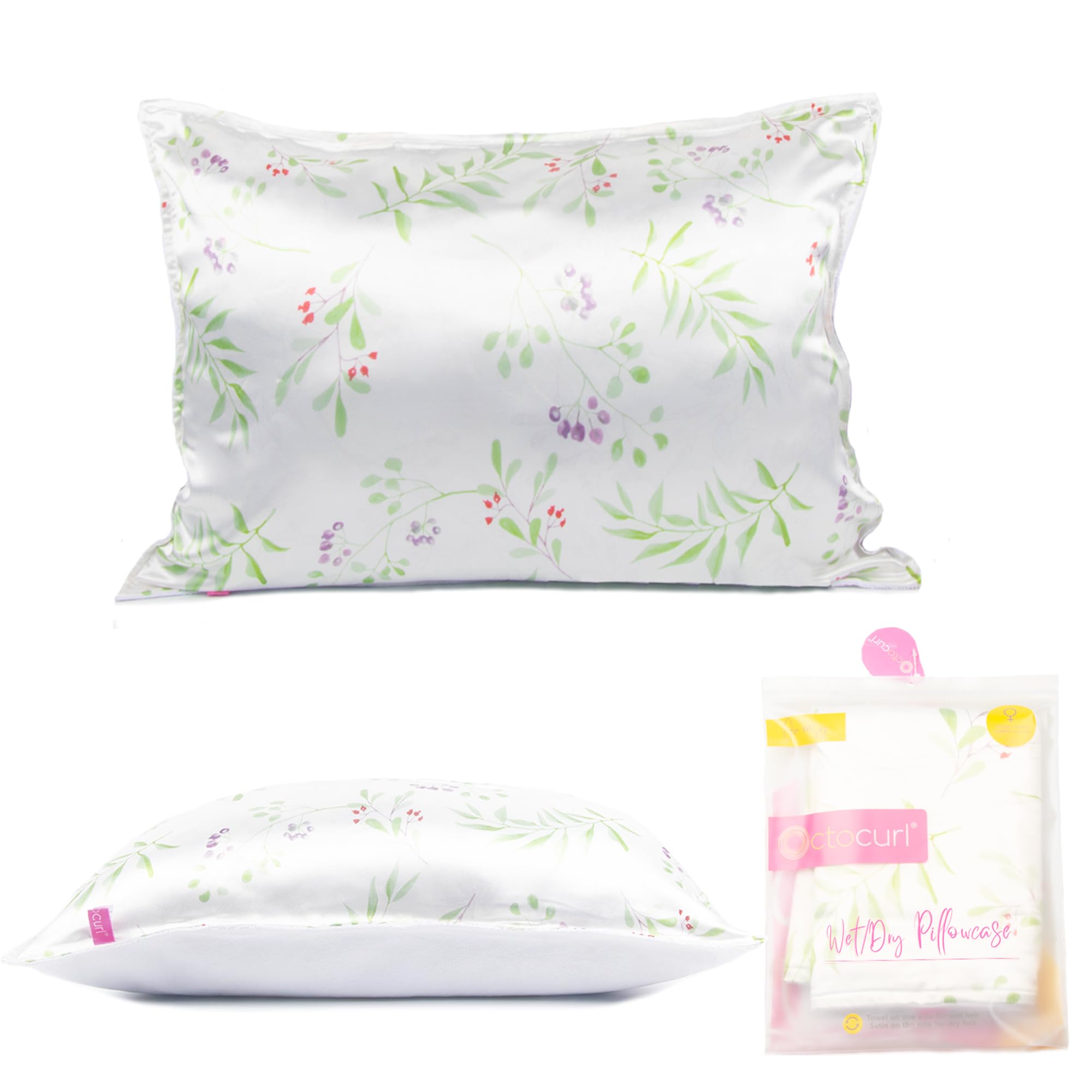 Octocurl Satin Pillowcase Reversible to Absorbent Microfiber for Wet Hair | Softer Than Silk | Cooling Satin Pillowcase | Vegan Silk Pillowcase for