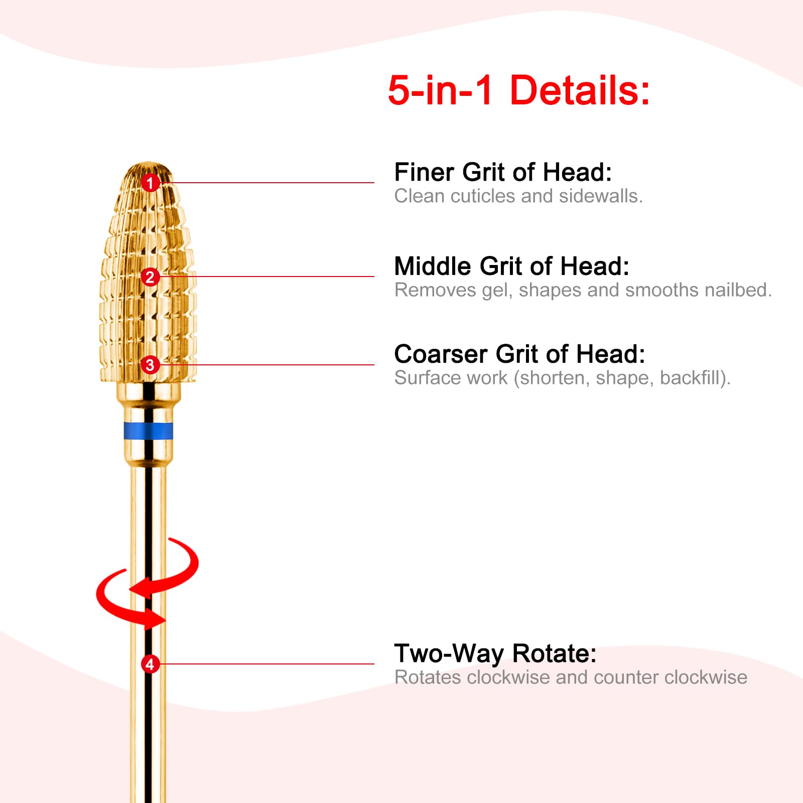 BNG 5 in 1 Carbide Nail Drill Bit Cuticle Remove Acrylic Nails Professional 3/32" Electric Nail Drill Tungsten Steel Bits Manicure Pedicure Professional Salon Tool - Image 4