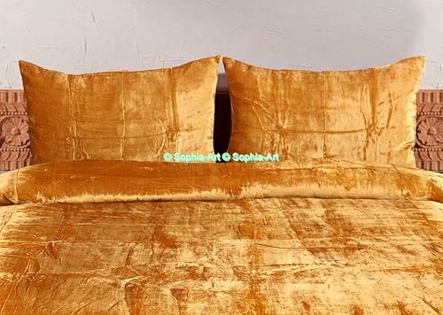 Miniatura 7 de Sophia Art - Juego de cama de terciopelo de rayón de 3 piezas, estilo bohemio, funda de edredón de un solo color, funda de colcha (dorado, tamaño