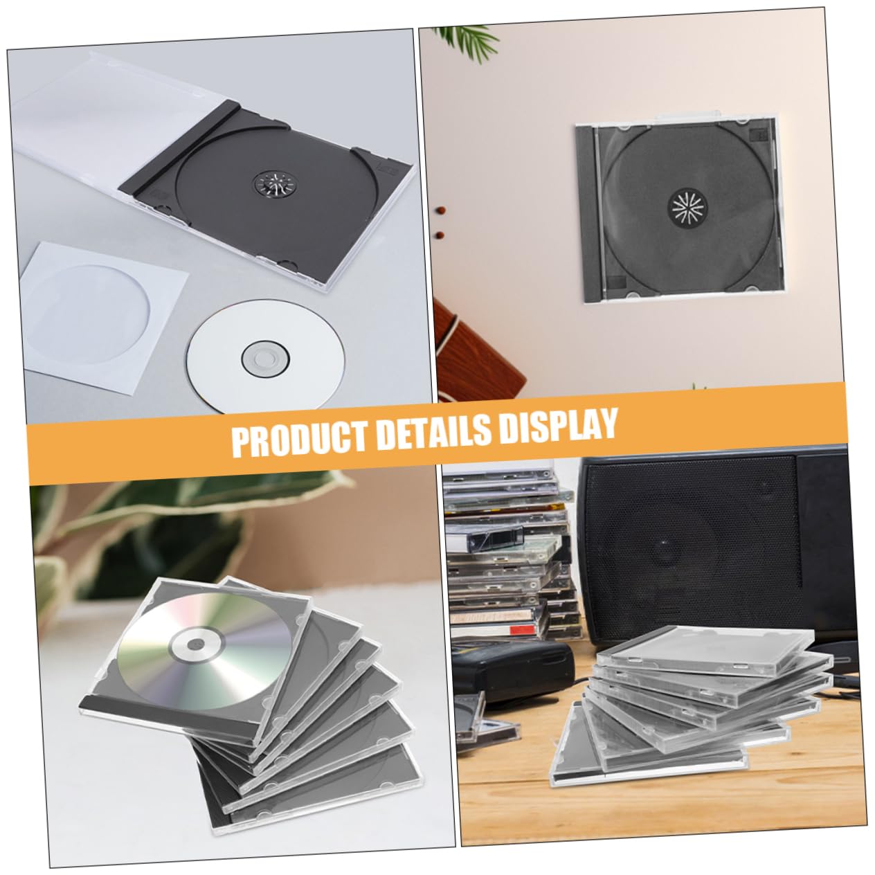 Abaodam 10 Custodie Trasparenti per CD e Dvd in Plastica Vassoio Nero, Impilabili e Facili da Identificare, per Organizzare Dischi a Casa in Ufficio