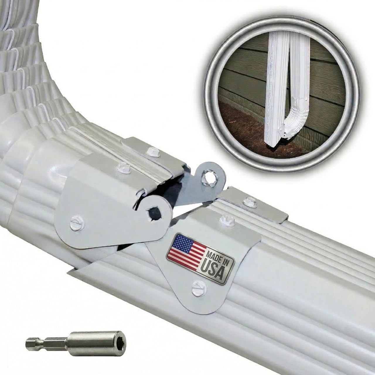 Zip Hinge Downspout Gutter Hinge (1 Pack) – Flip-Up Gutter Extension Hinge for Lawn Mowing – Universal Fit 2x3 & 3x4 Downspouts, 5” & 6” Gutters – DIY Install, Hardware Included – Made in USA