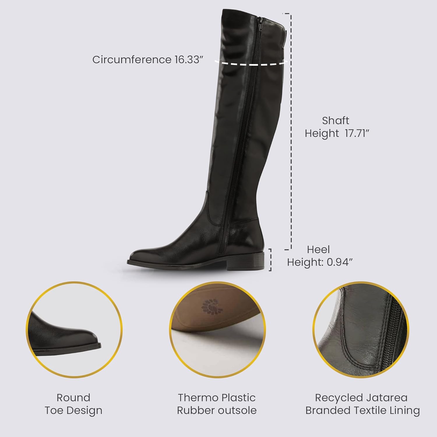 JATAREA Women's Leather Knee-High Boots - Stylish Block Heel - Comfortable Bootie for Females - Cushioned Insole for Comfort - Durable and Versatile Design - Image 7