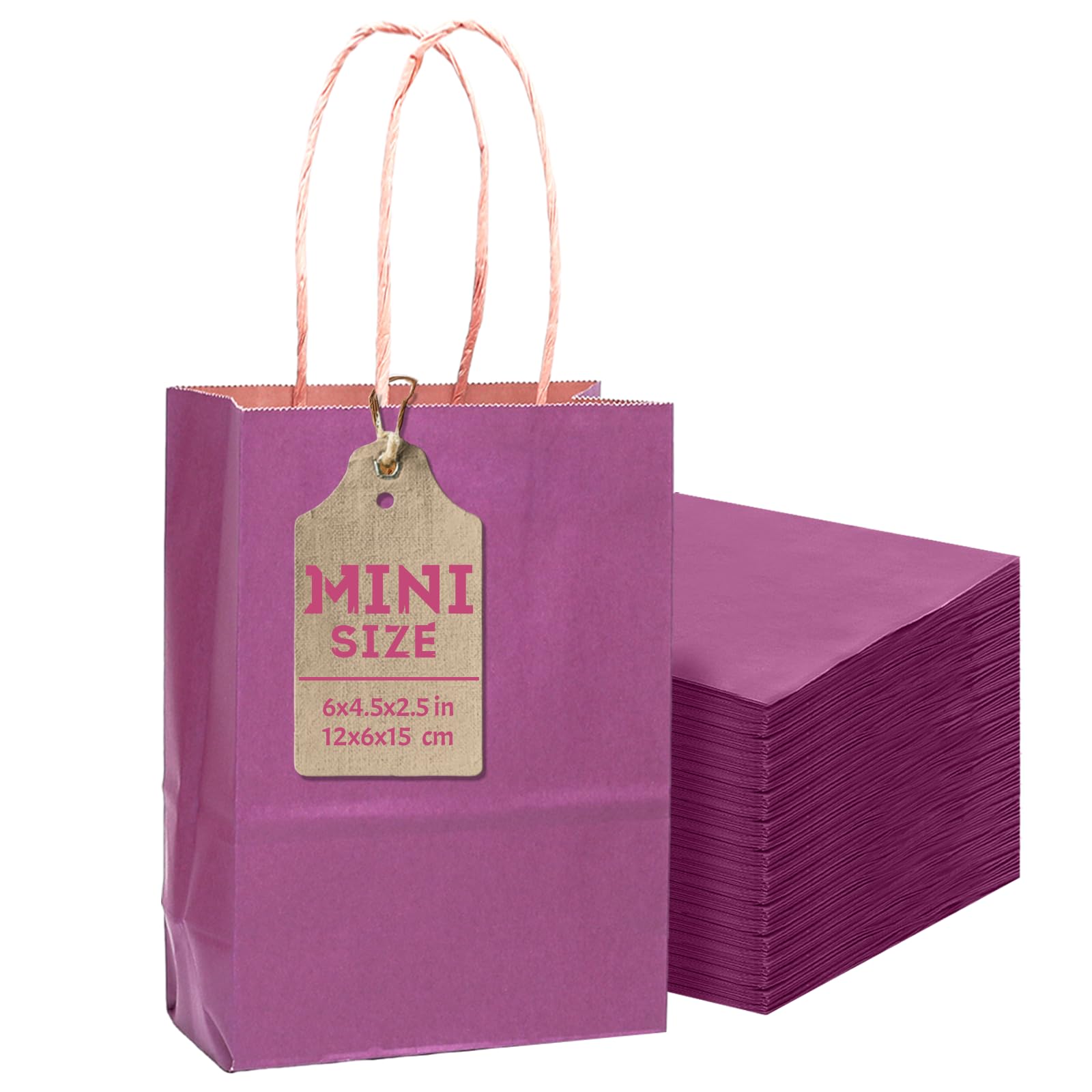 Gcardist 24 Pcs Purple Mini Gift Bags with Handles 6"x4.5"x2.5" Paper Kraft Party Treat Bags