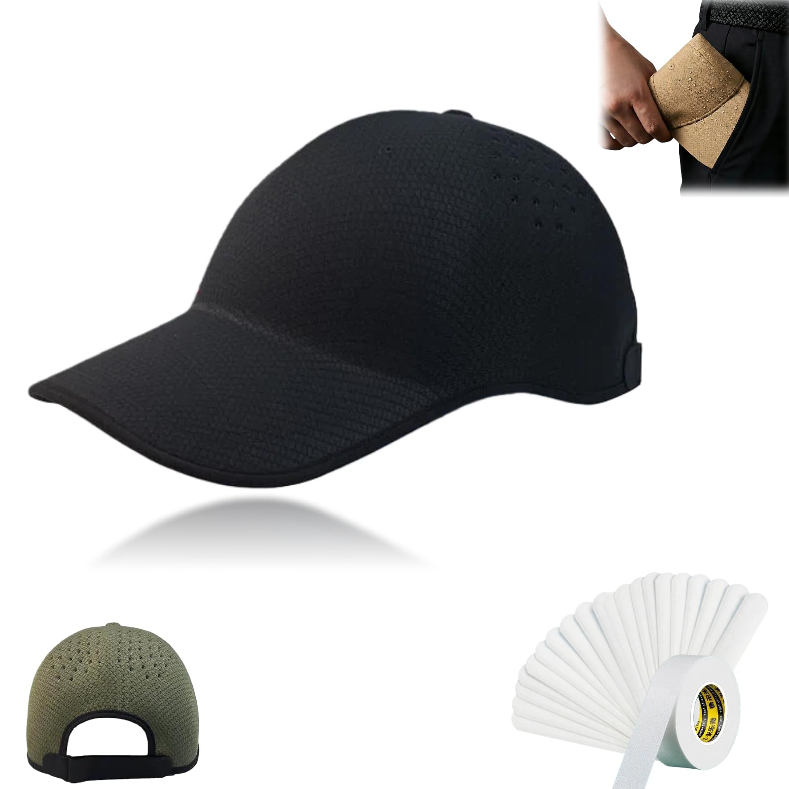 Cemssitu Seamless Packable Lightweight Sports Baseball Cap-Portable Breathable、Washable Soft Quick-Dry Hat for Hiking&Golf (Black)