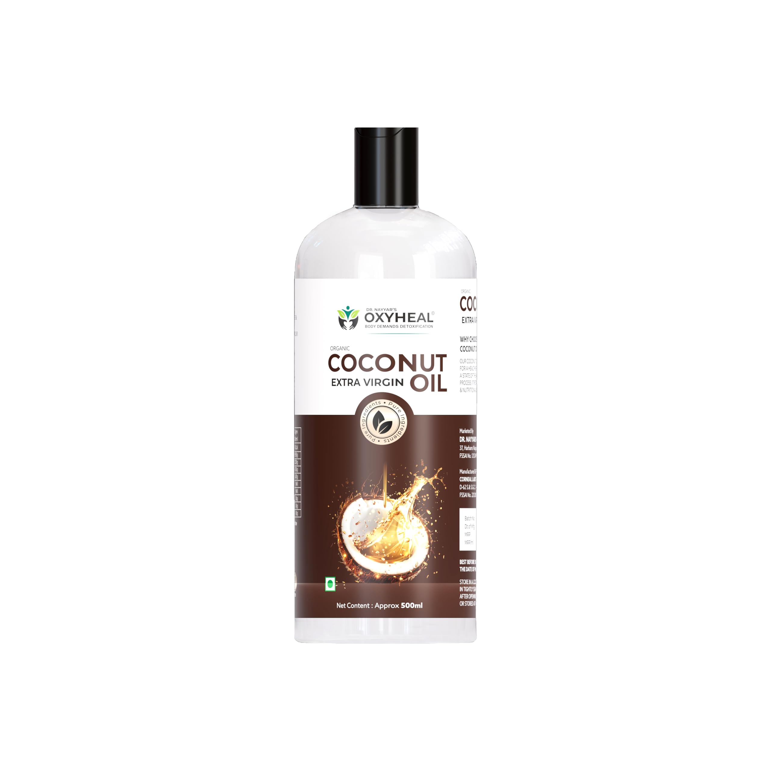 OXYHEAL Organic Extra Virgin Coconut Oil 500ml | Cold Pressed & Unrefined | Multipurpose Coconut Oil for Cooking, Hair & Skin Care | Chemical Free-image-49