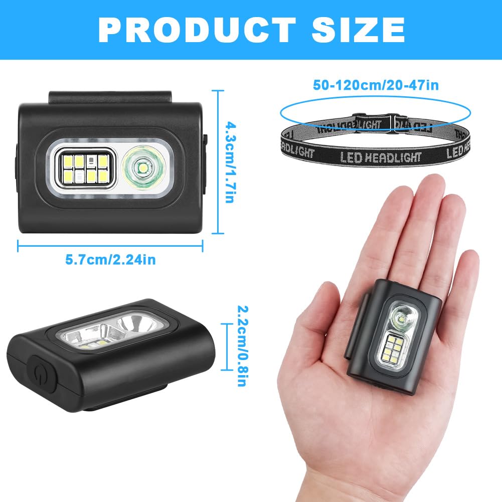 Luz para Correr,Linterna Frontal Portátil, LED con Clip Magnético Ajustable Luz, 6 Modos de Iluminación Impermeable Linterna, USB Recargable, Adecuado para Correr de Noche,Acampar.