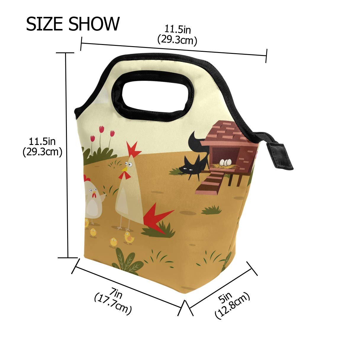 Borsa termica per il pranzo con gallo, riutilizzabile, a prova di perdite, grande, con tracolla regolabile, per donne, uomini, adulti, lavoro, picnic, spiaggia