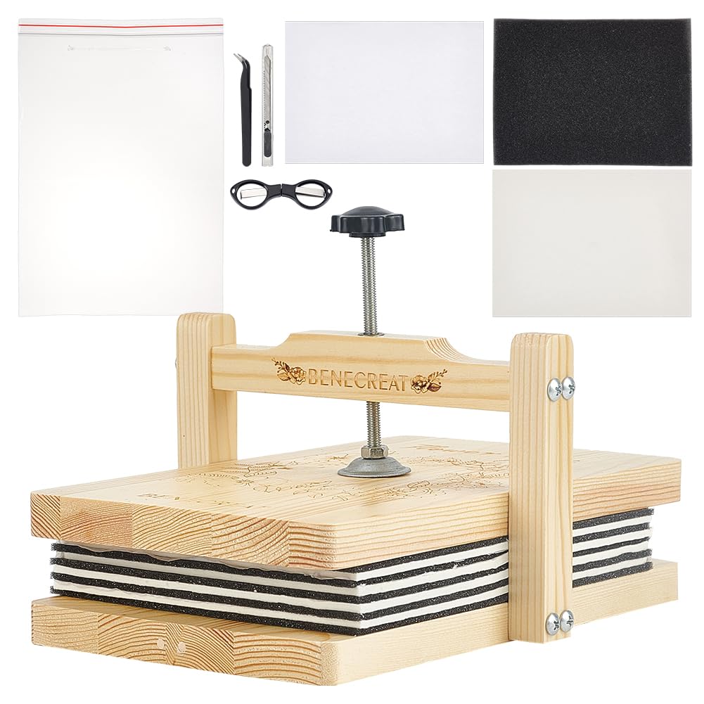 BENECREAT Flower Press Kit, 6 Layers 24.9x15cm Rectangle Wood Flower Press Board with Blotting Paper Bag and Cutting Tools, Tools Set for Flower Plant Drying