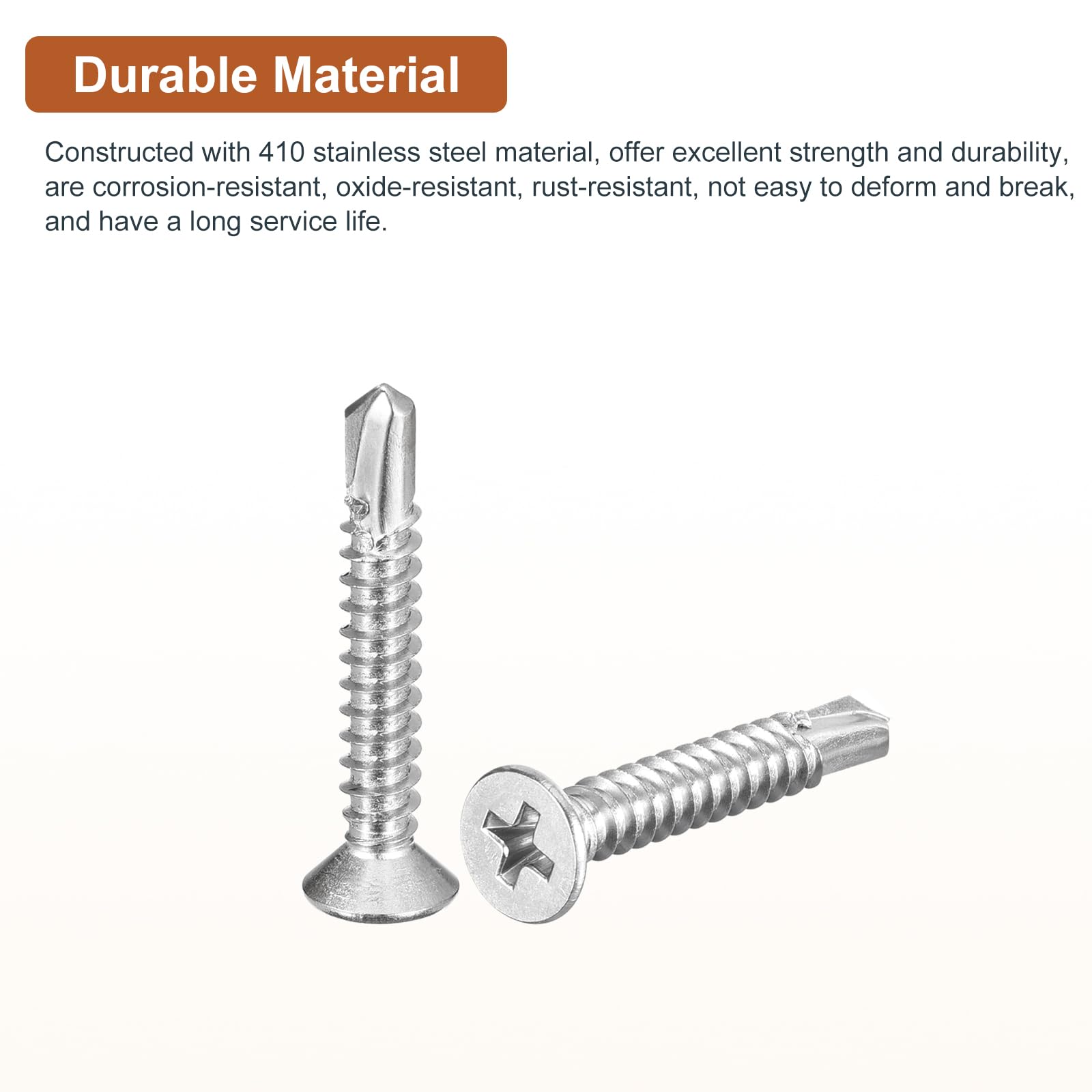 DTGN 100Pcs ST4.8x32mm Self Drilling Screws, 410 Stainless Steel Flat Head Phillips Sheet Metal Screw - Image 3
