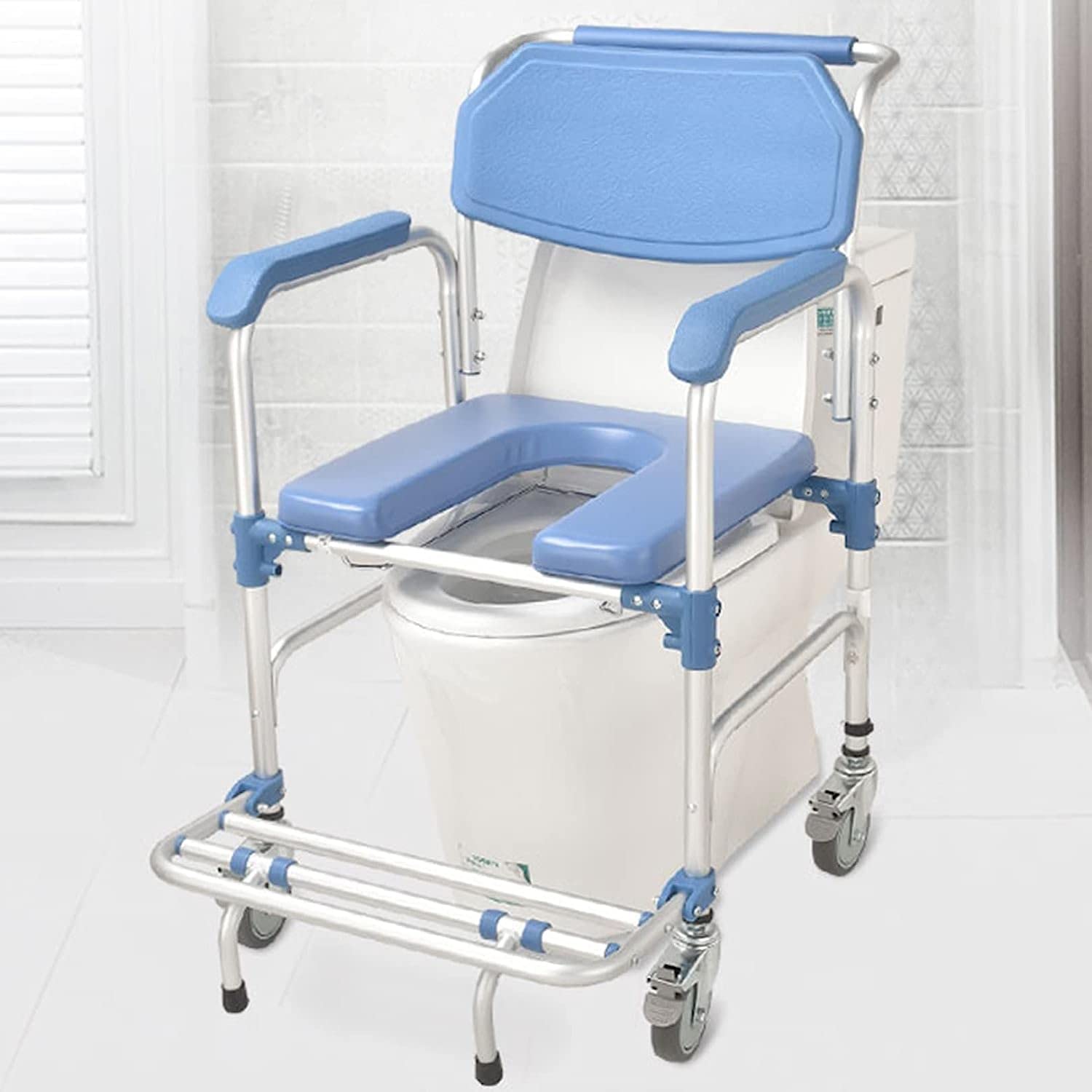 Gthtuhfd 1 4 In Bedside Commode Chair, Transport Wheelchair With 4 Wheels, Detachable Bucket, Padded Seat, Mobile Raised Toilet Seat For Seniors And Disabled