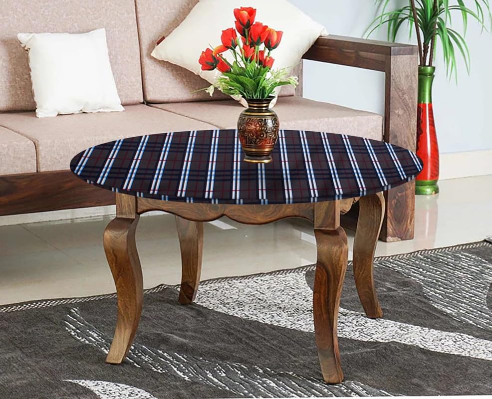 Image of The Furnishing Tree Round Elastic Fitted Center Tpoy Table Cover WxL 20x20 Inches Checkered Pattern Grey