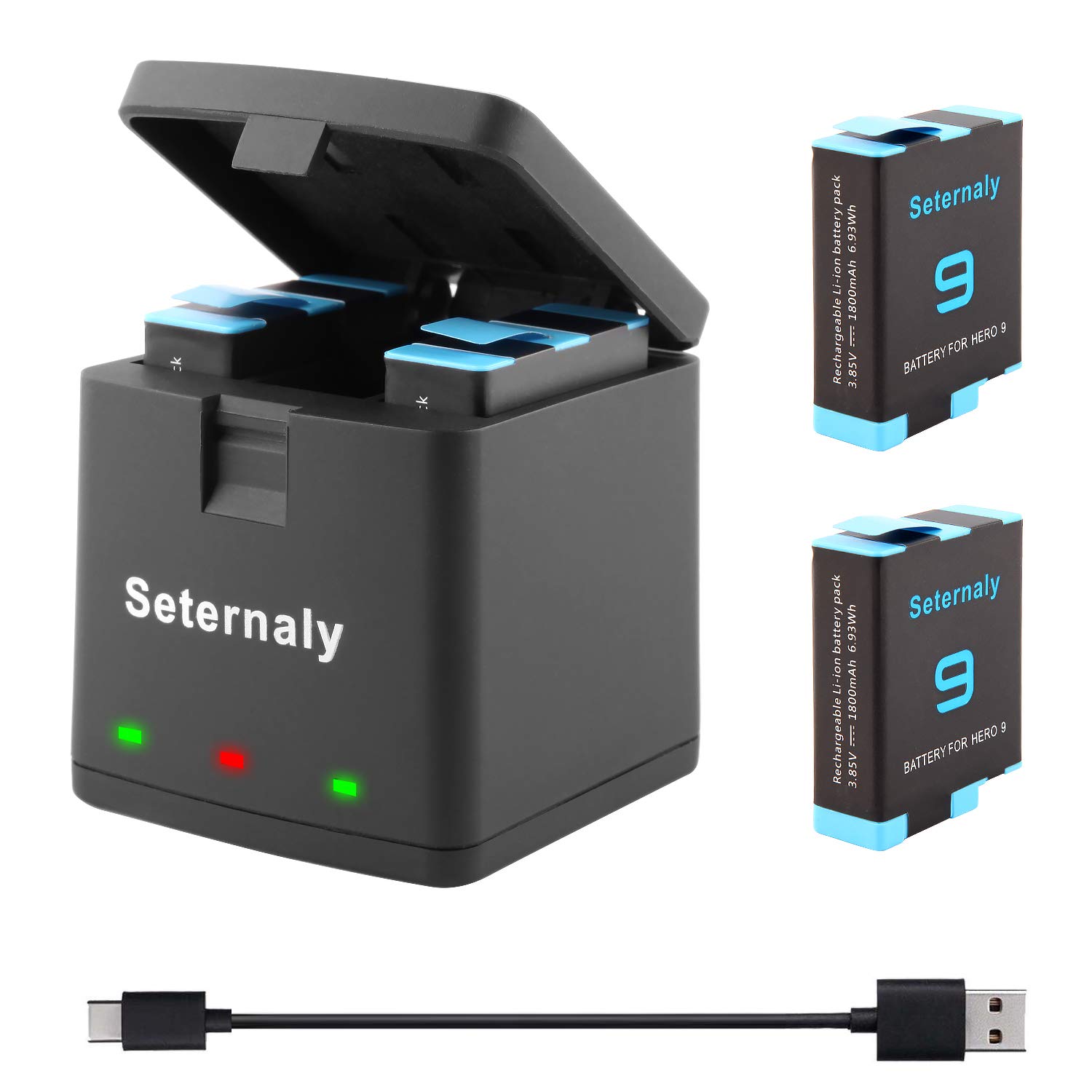 Seternaly Hero 13 Battery (2 Pack 2100mAh) for Gopro Hero 13 Black and 3-Slot Storage USB Charger Fully Compatible with GoPro Hero 13 Batteries and Charger