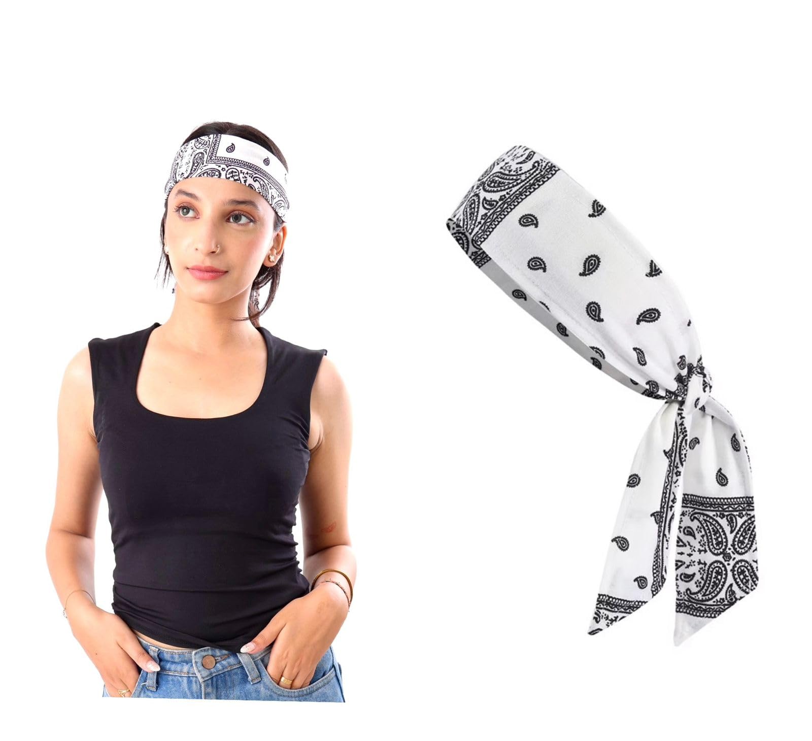 Future Tabs Sweat Sweatband Headband Men, Ninja Headbands, Sports Head Tie, Mens Paisley Headband Long Hair, Athletic Head Band - White-image-5