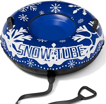 Snow Tube for Adult and Kids,Infatable Heavy Duty Snow Sled with Canvas Cover, Padded Handles, Thickened Bottom,Winter Outdoor Toy Gift