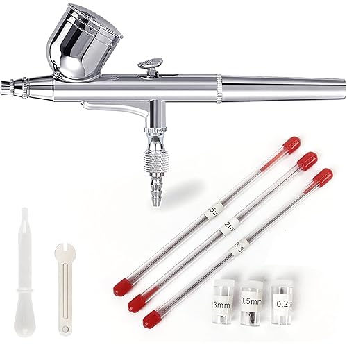 Professional Dual-Action Airbrush Kit, 0.2/0.3/0.5mm Nozzles, Gravity Feed Spray Gun Set,Airbrush Gun for Nail Art Painting MakeupModel Coloring
