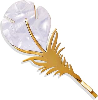 مشبك للشعر ستانلس ستيل على شكل ريشة مزين بالصدف الطبيعي ، من الفولاذ المقاوم للصدا للبنات و النساء مناسبة للاعياد و هدايا الاصدقاء ، توكة شعر معدنية