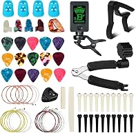 【Professional Guitar Tuner】Simplicity and accuracy, a clip-on tuner for chromatic, guitar, bass, ukulele, violin. Clear LCD digital display with a good backlight making it easy to read. Powered by one button battery(not included). 【Guitar Capo】Easily...