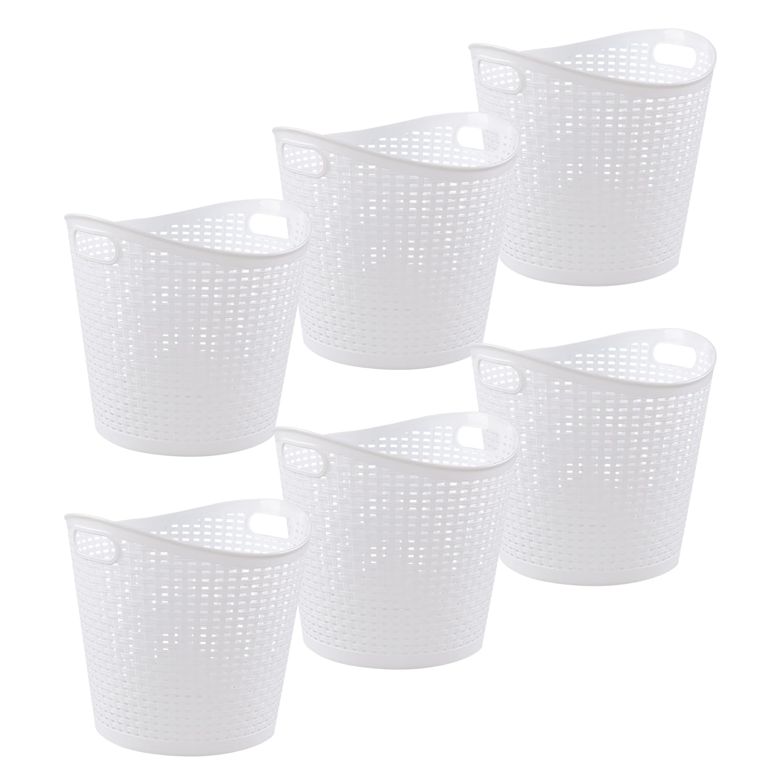 Yarebest 30 Liters Round Plastic Laundry Hamper Clothes Baskets, 6-Pack Large Organizer Baskets for Storage, White