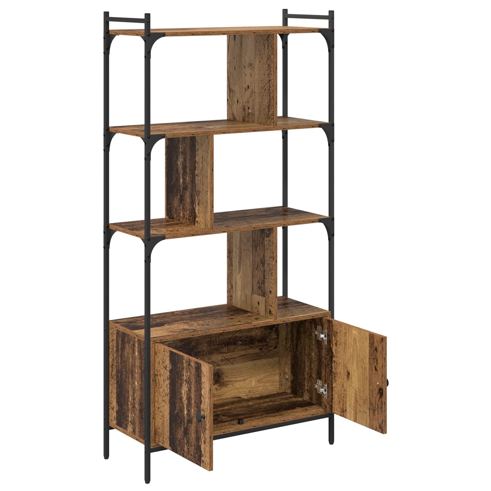 Libreria a 6 ripiani, in legno, 76,5 x 30 x 154,5 cm, con gambe in metallo e porta, per soggiorno, ufficio, cameretta dei bambini, organizer