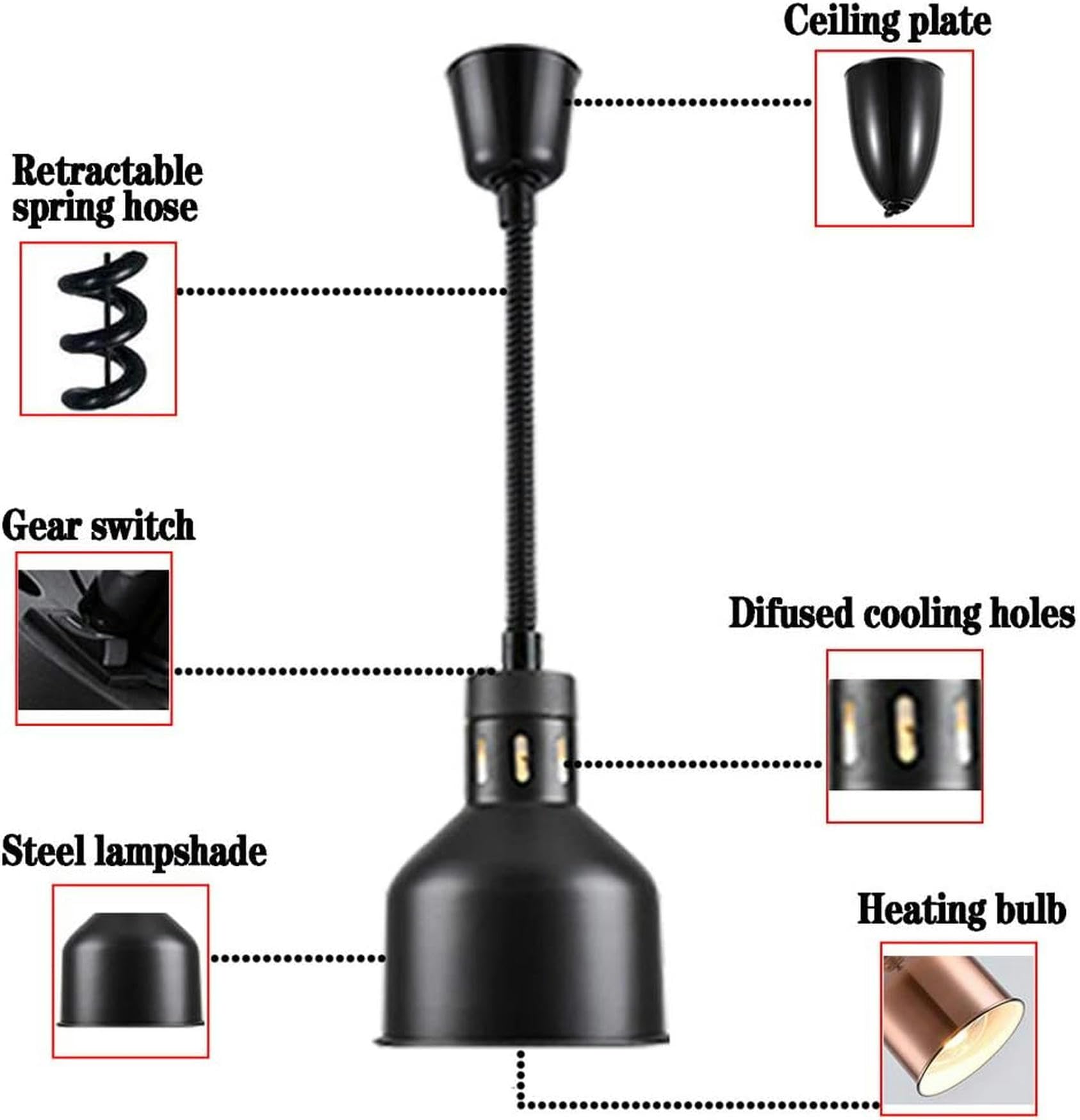 Lampada Riscaldante a Scomparsa per Alimenti, Lampada per Riscaldamento Alimentare con Luce, Scaldavivande per Ristorante Buffet, 3pcs