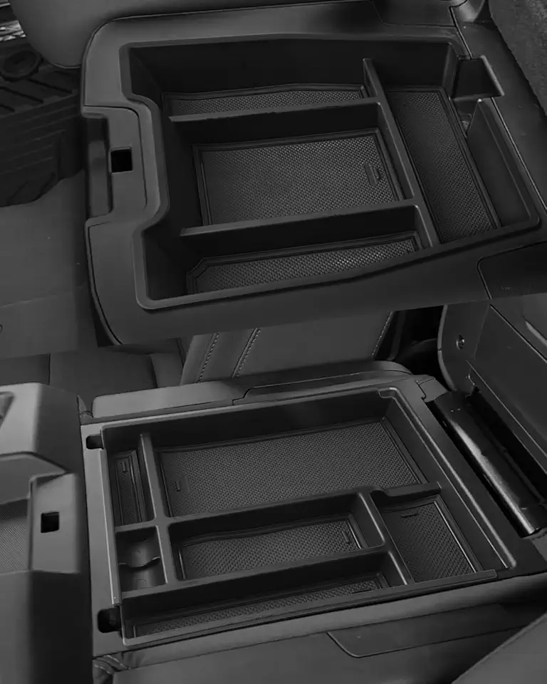 Silverado Sierra Center Console Organizer - Compatible with 2020-2025 Chevy Silverado/GMC Sierra 1500 2500HD 3500HD - (Split-Bench Folding Seat) - 2 Pack Black