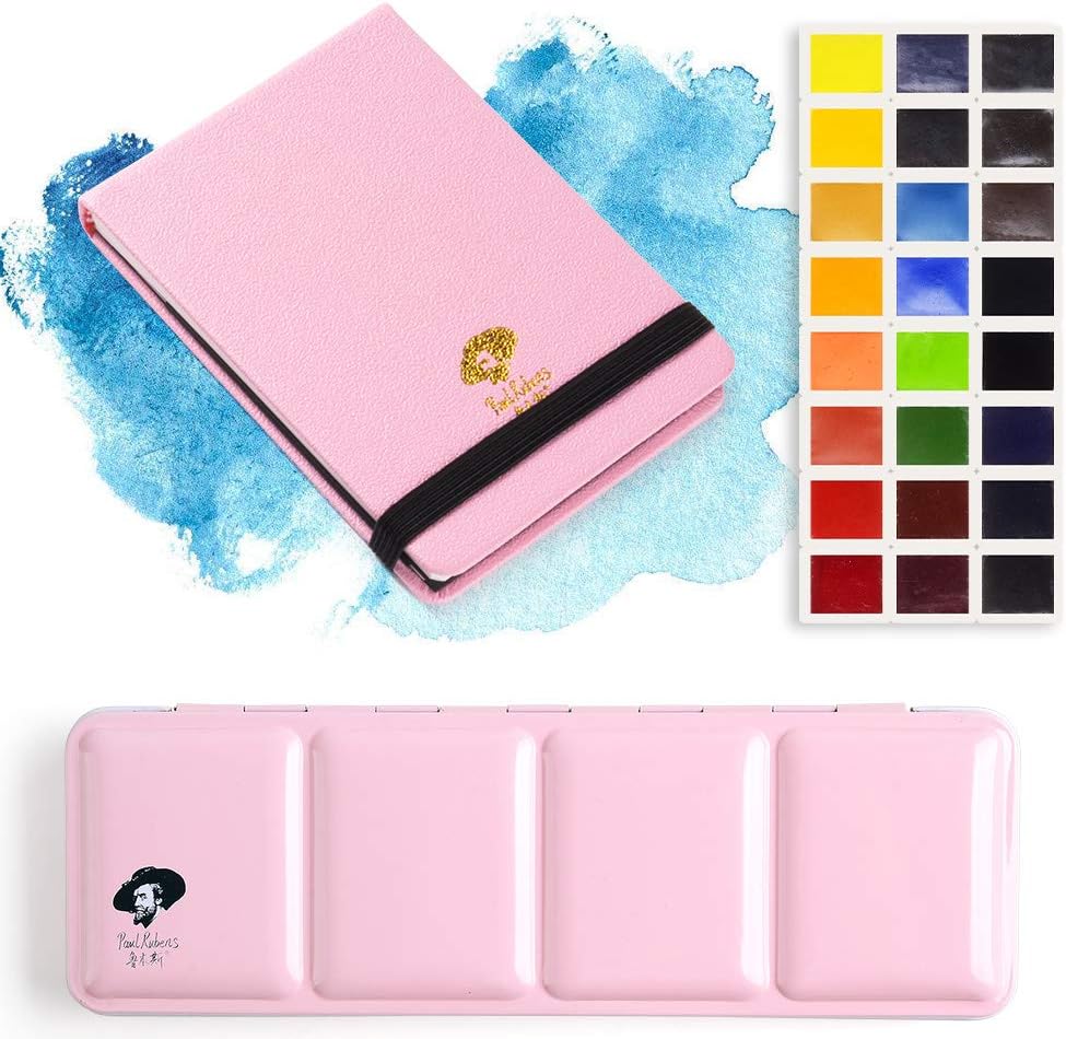 Paul RubensWatercolor Paint Artist Grade 24 Colors, Watercolor Set Art Solid Cakes with Palette and Watercolor Journal for Artists Painters