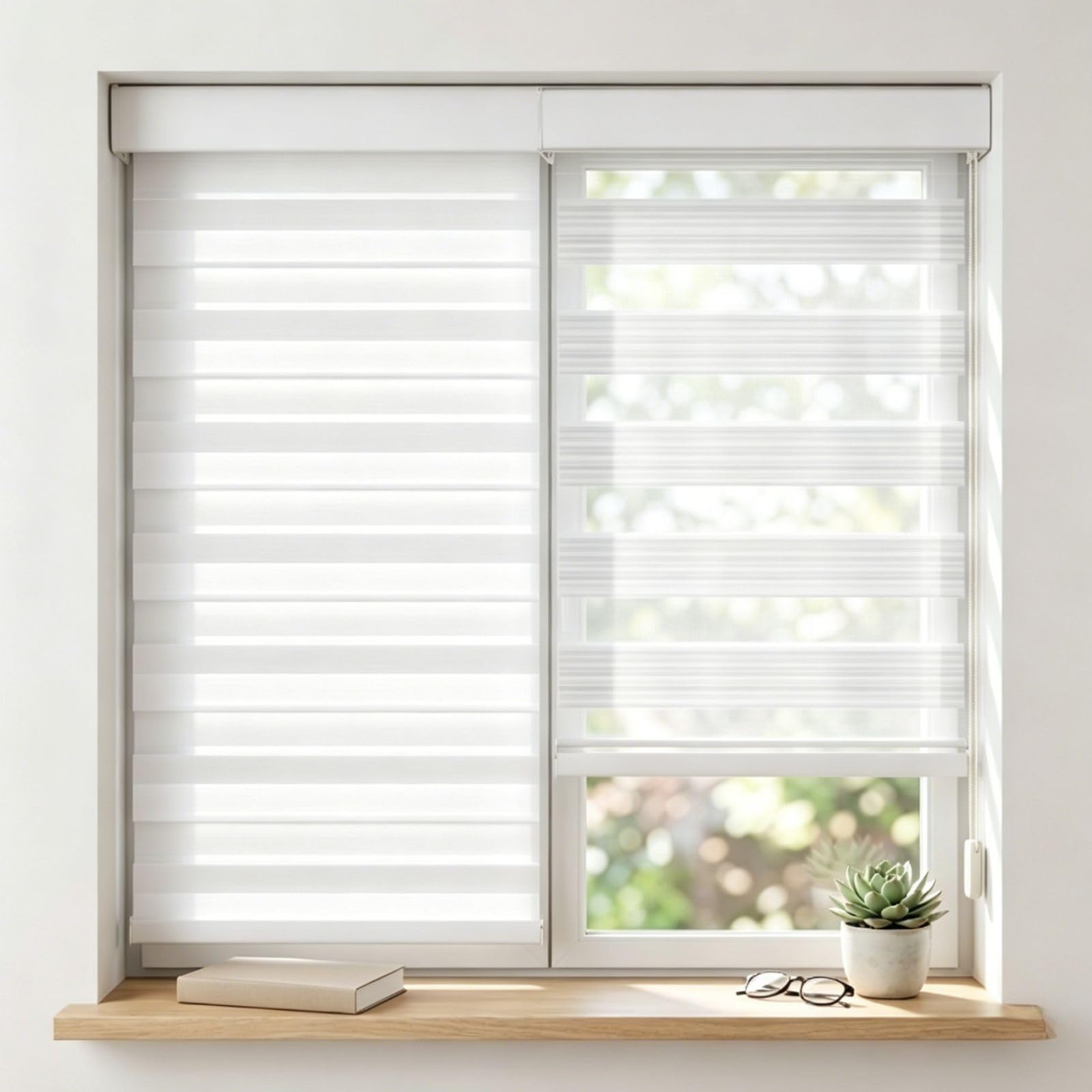 Store Enrouleur Jour Nuit avec Perçage et Tissu Translucide Occultant | Store Enrouleur Tamisant pour Salon et Bureau, Protection Vie Privée, Beige, 30x91 cm, 36x91 cm(Blanc,W91cmxH150cm)