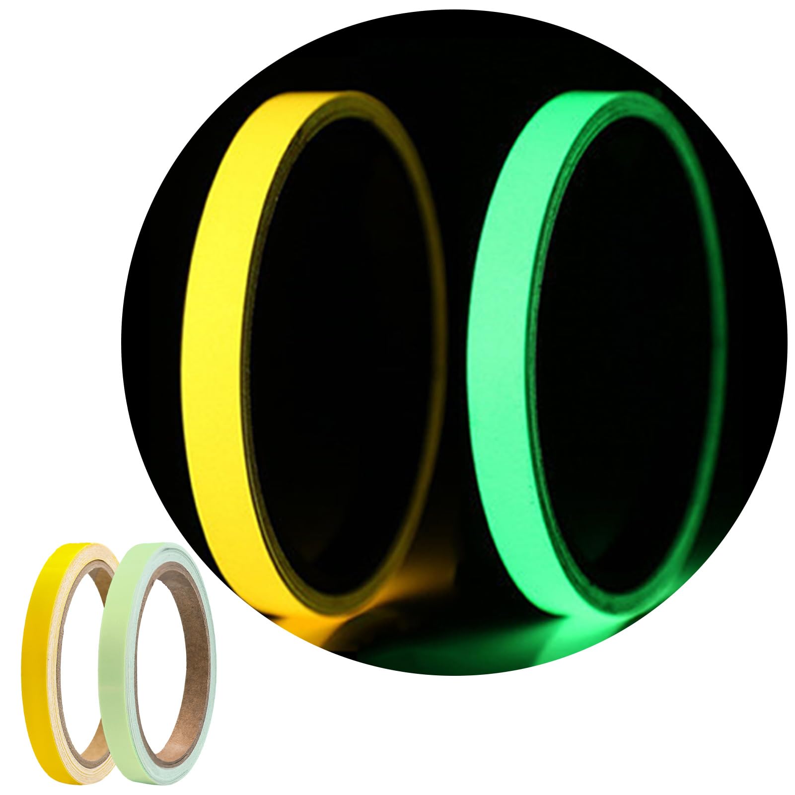 Ruban Réfléchissant Autocollant 2 Rouleaux - Vert Et Jaune 1cm X 5m Pour Escaliers, Murs Et Sécurité