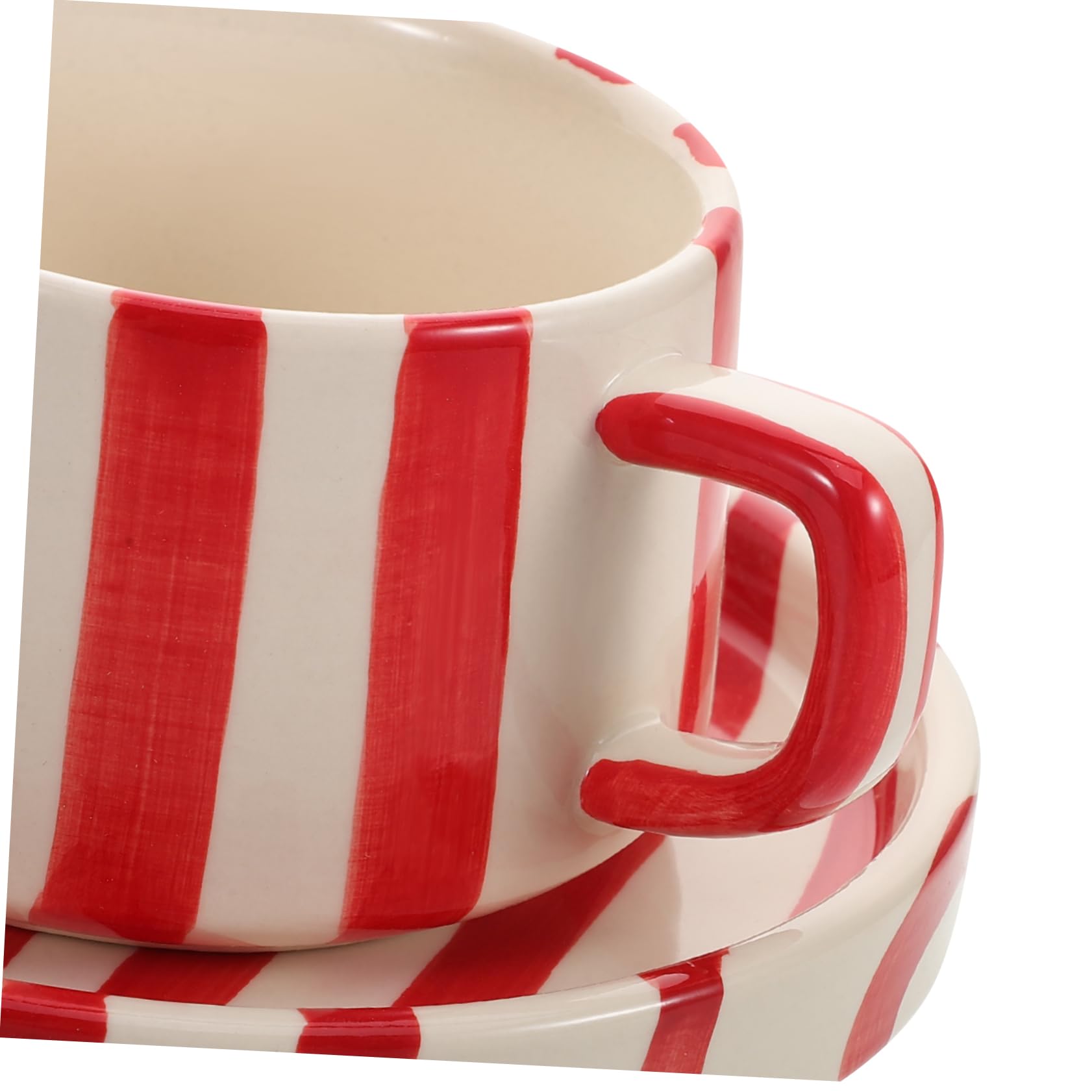 Gatuida Tasse à Café Céramique Rayée Avec Soucoupe Rouge Mug Et Sous-tasse Pratique Pour Bureau Thé Et Espresso Design Unique Et Facile à Nettoyer