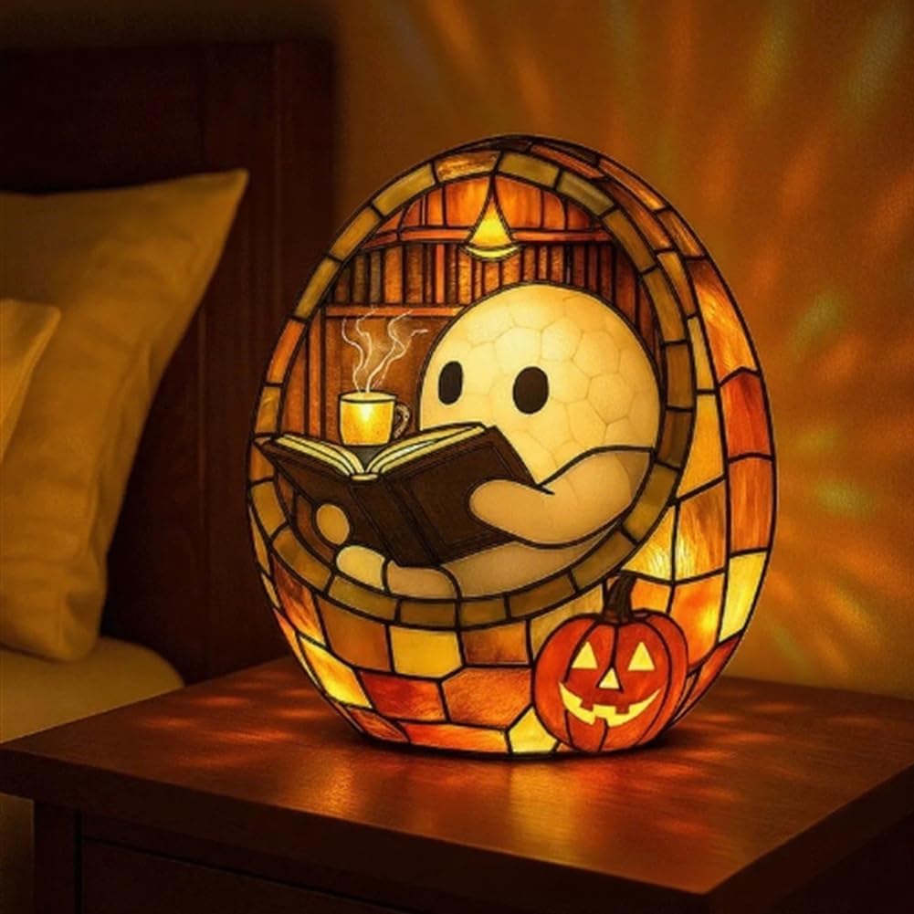 Lampada da lettura a forma di fantasma, luce notturna fatta a mano, adorabile luce notturna per lettura fantasma, decorazione per Halloween, luce notturna scintillante fantasma per