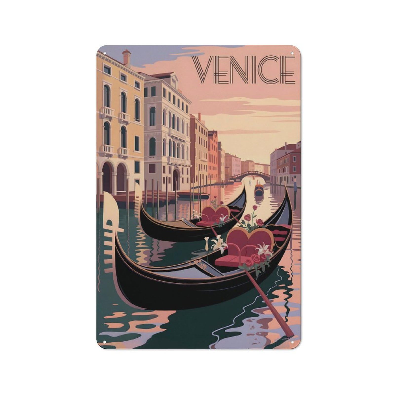 Junmoney Style-24 Venice Gondola Travel Retro Metal Wall Decor 30X20cm, Tin Wall Sign For Coffee Bar, Small Shop Or Dining Room