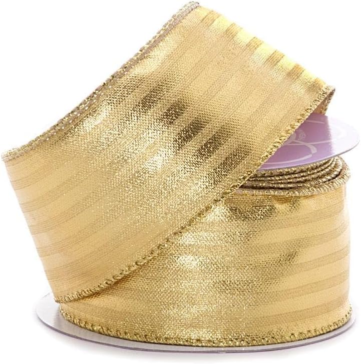 2 1/2" X 10 Yards Gold Metallic Stripe Wired Ribbon Christmas