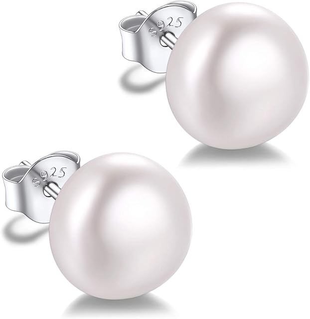Silvora Freshwater Cultured Pearls Stud Earrings 925 Sterling Silver Baroque Earrings for Women, Elegant Engagement Wedding Jewelry (Send Gift Box)