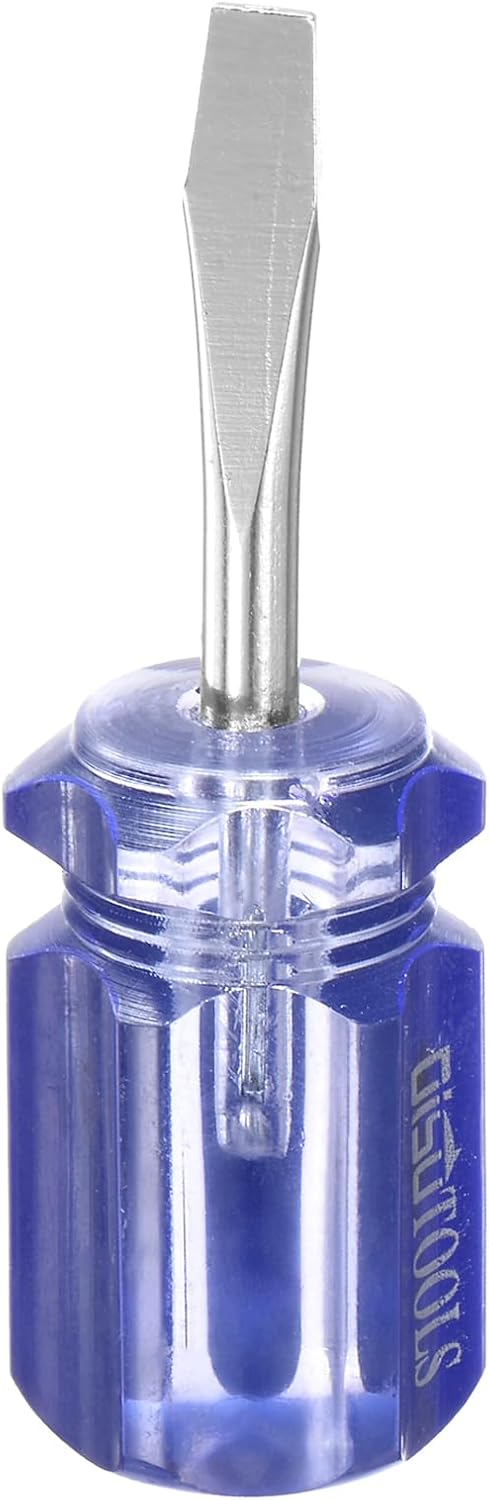 HARFINGTON SL6 Short Tip Slotted Screwdriver Stubby Magnetic Flat Head Screwdrivers CR-V Small Pocket Screwdriver for DIY Repairing, Blue