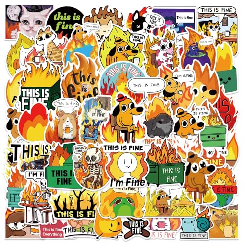 LYunMu This is Fine Dog Aufkleber Dog Sticker Set 50 Stücke Niedlich Deko für Auto Laptop Skateboard Fahrrad Moped Motorrad Fahrrad Computer,Geeignet für Erwachsene Kinde