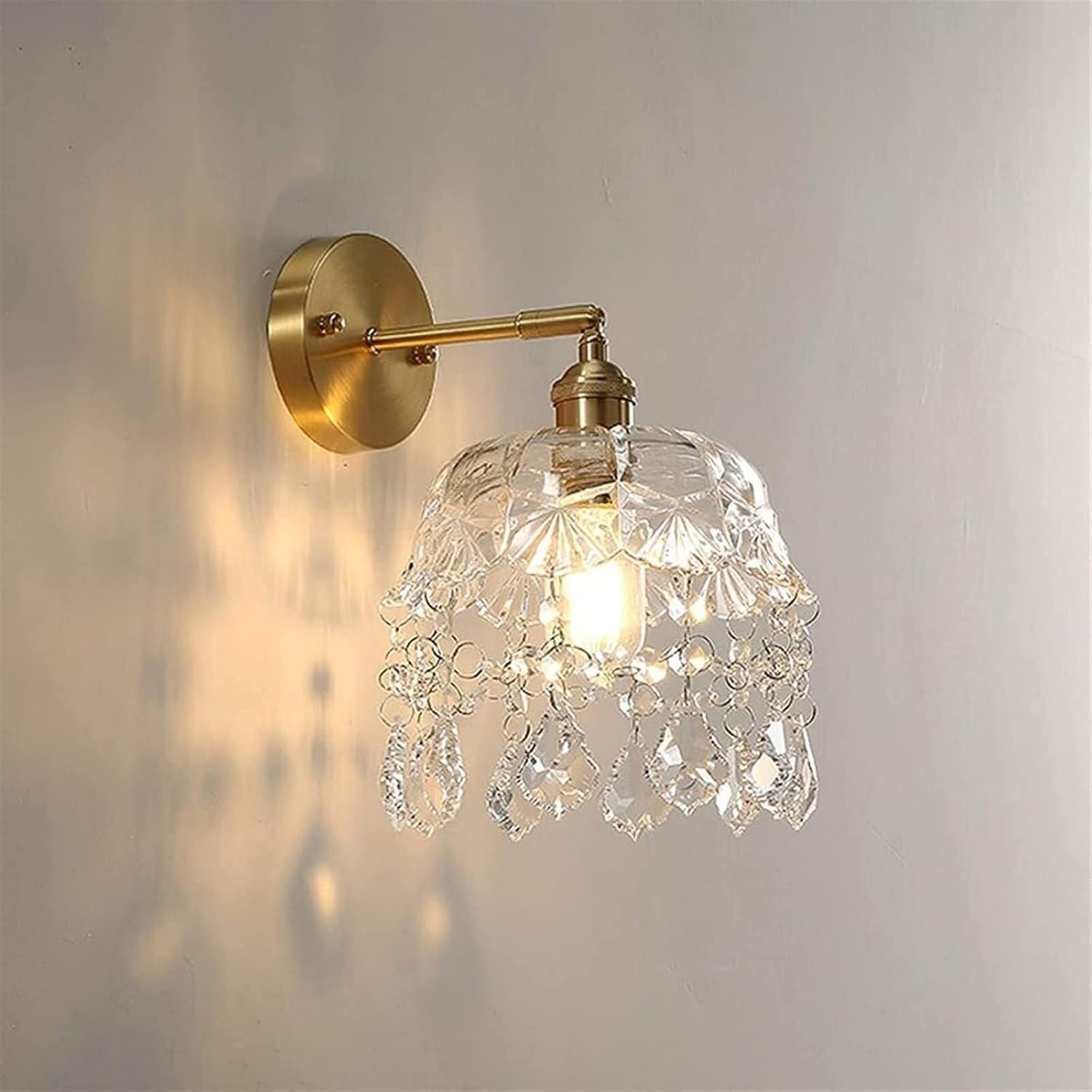 CWCQGH Wall Light Brass Wall Light Elegant Glass Lampshade Nordic Wall Sconce, E27 Copper Wall Lamp Interior Lighting Fixture, Modern Bedroom Wall Wash Lights,15CM