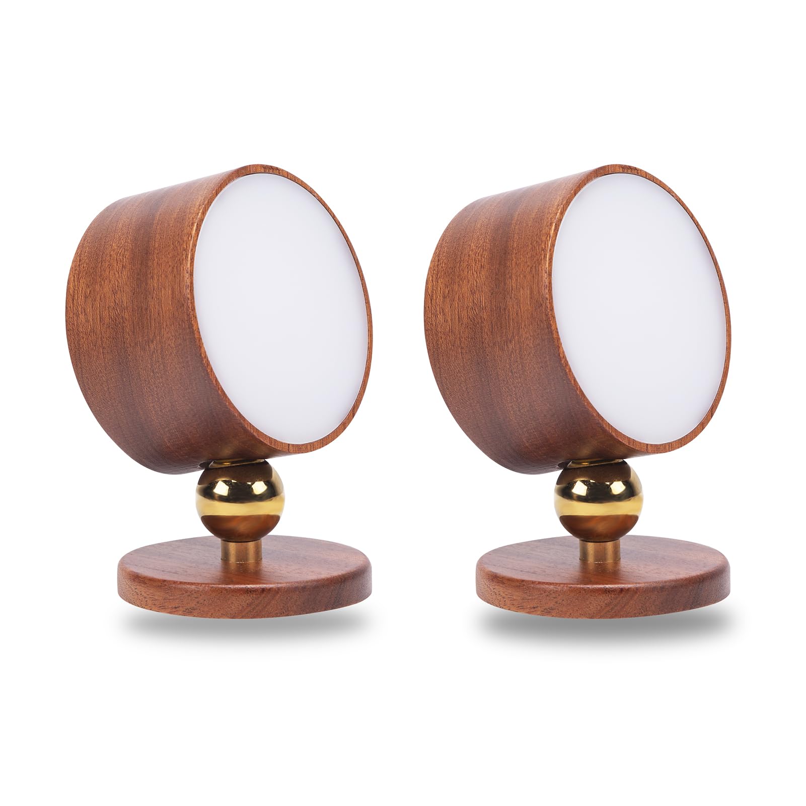HBGFHG Wooden Led Wall Sconce, 360 Rotatable Dimmable Rechargeable Battery Operated Magnetic Led Night Light for Reading and Household Lighting (Sapele Wood 2pcs)