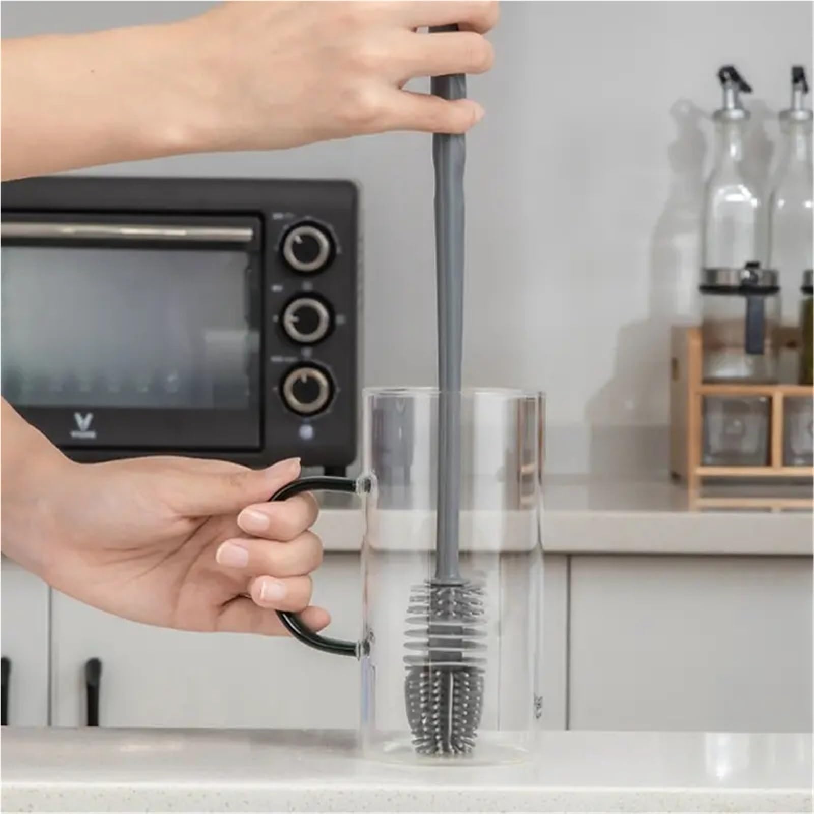 goupillon bouteille Brosse de nettoyage bouteilles en Silicone à Long manche, brosse cuisine, tasse verre, outils(White)