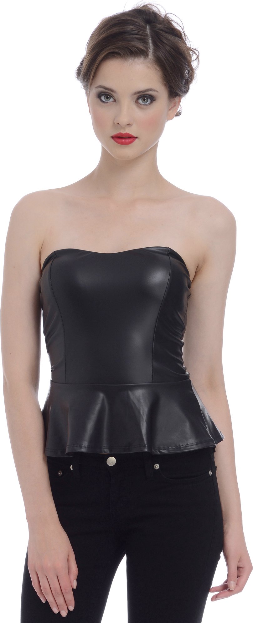 Pacificplex Black Faux Leather Peplum Top | Desertcart Maldives