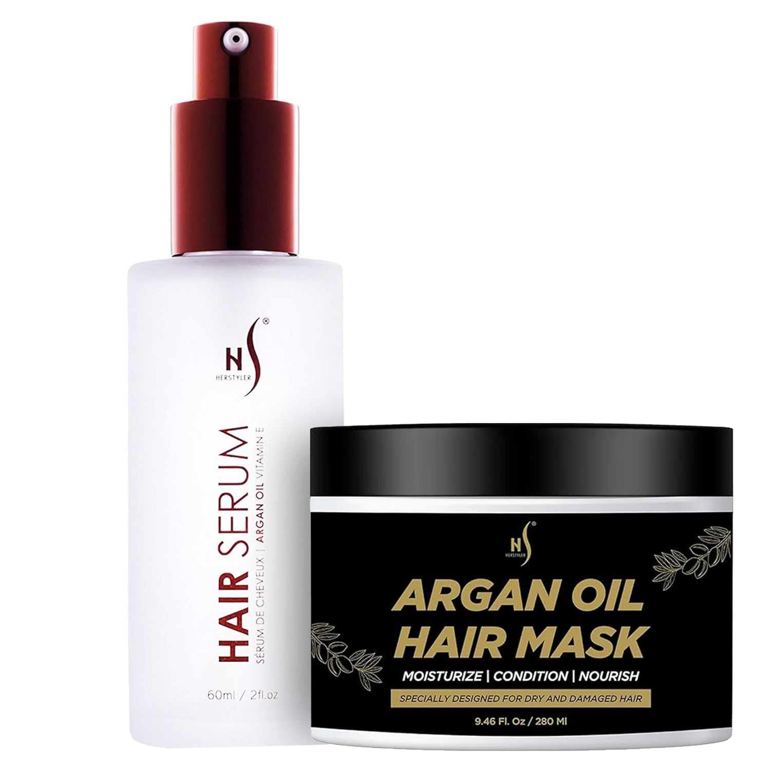 Hair Mask And Argan Oil Hair Serum Set - Deep Conditioning Mask For Soft Hair Texture - Hair Mask Serum For Frizzy Hair - Argan Oil Mask From