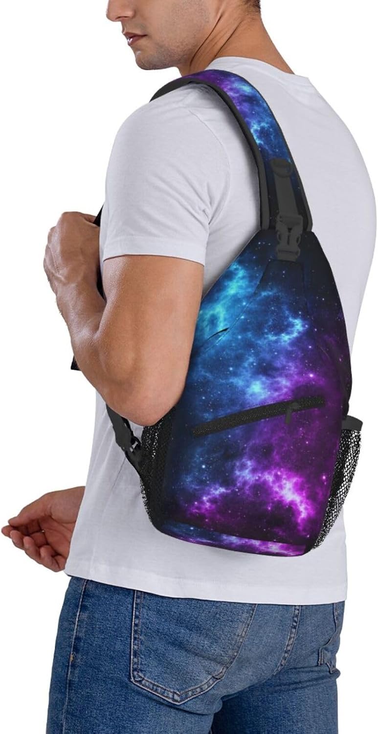 Galaxy Crossbody Sling Bags for Women Men Blue and Purple Galaxy with a Planet and a Moon Space Background Travel Sling Backpack Casual Shoulder Bag Universe Theme Gym Sports Hiking Daypack - Image 7
