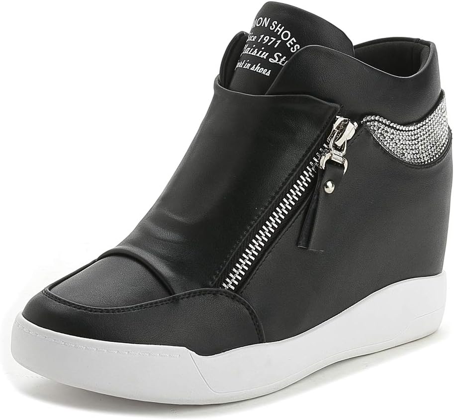 Ckrola Womens Fashion Platform Shoes Hidden Wedge Heel High Top Sneakers for ...