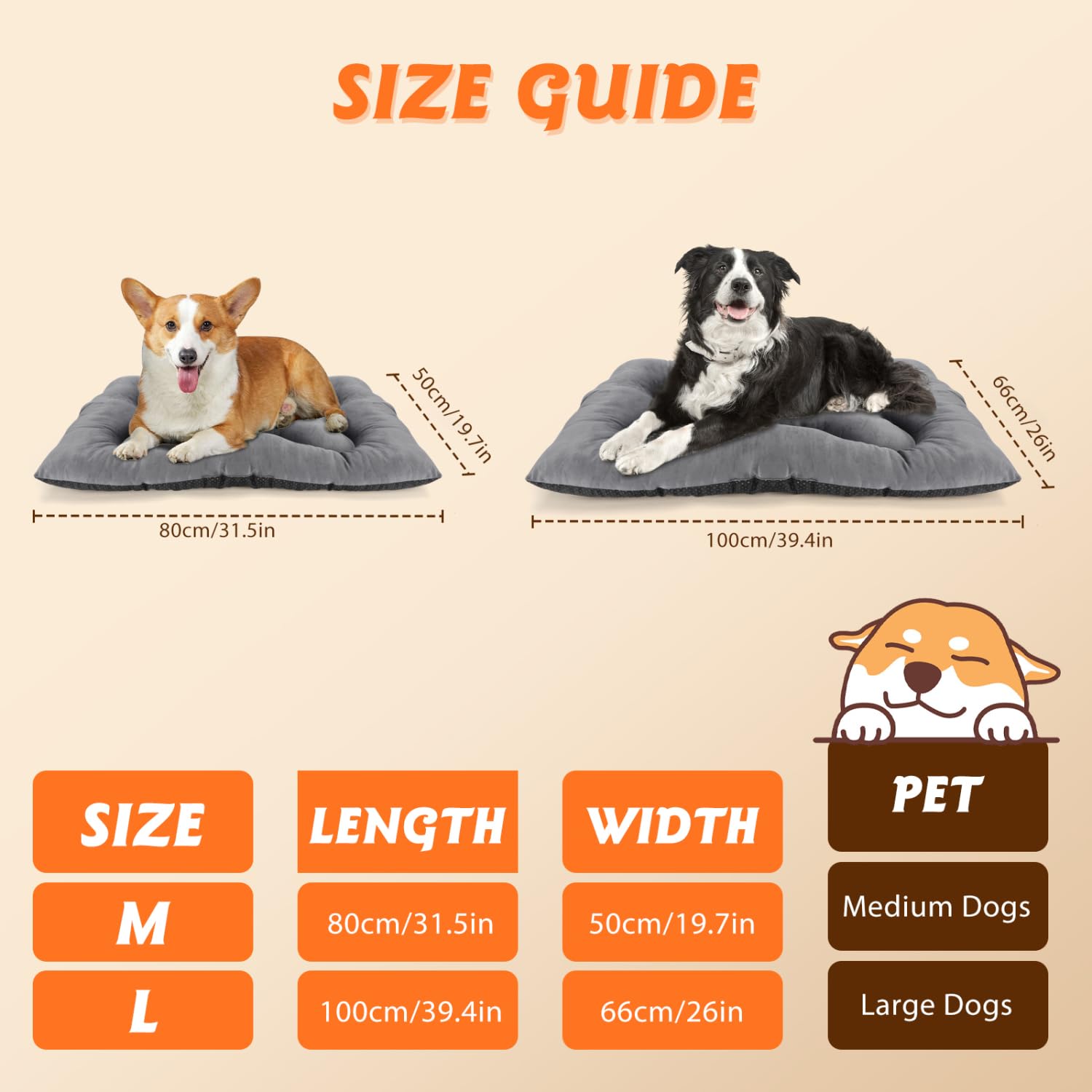 Nobleza Dog Bed Mat Medium Dogs Bed Washable Dogs Crate Mattress Pet Bed Dog Cushion Beds Grey Pets Beds Cosy Comfort Pets Pad Pet Mat for Puppy Cat Kitten 80x50cm,31.5x19.7in - Image 3