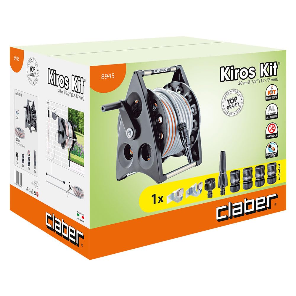 Claber Kiros Kit, Schlauchtrommel mit Schlauch und Jet-Sprüh-Düse