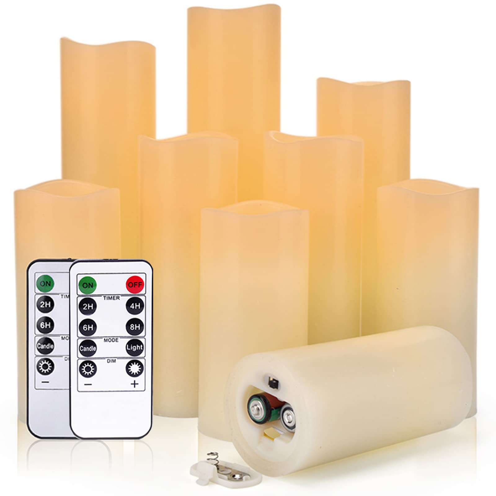 Aozebre Flameless Candles Led Candles Set of 9 (H 4" 5" 6" 7" 8" 9" x D 2.2") Ivory Real Wax Battery Candles with Remote, Flameless Battery Candles for Candlelight Dinner, Home, Wedding Decoration