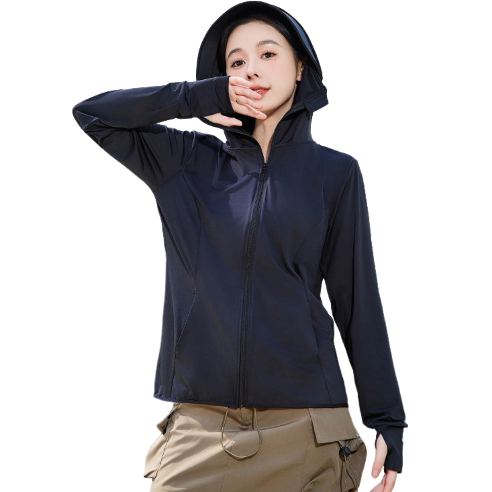 [Ｋａｙｉｙａｓｕ] ラッシュガード レディース パーカー uvカット 接触冷感 夏 水着 長袖 薄手 日焼け防止 ヤケーヌ 遮熱 つば付き 大きいサイズ 涼しい おしゃれ ジップアップ カイヤス(XL ブラック)
