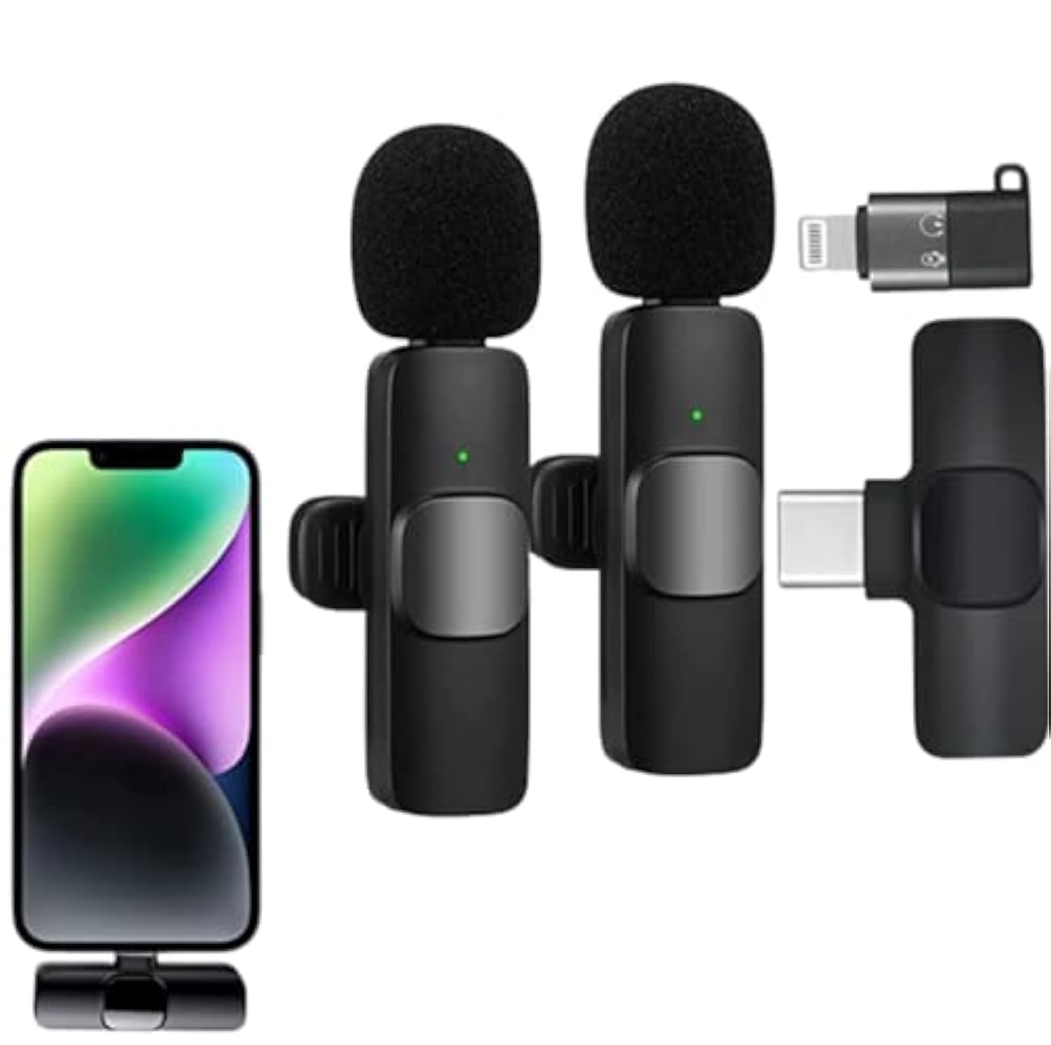 Generic K9 Wireless Dual Microphone Kit - 2in1 Bluetooths Mic Compactible for iPhone and Android - Lapel Lavalier Mic for Vlogging, Interviews, Live Streaming